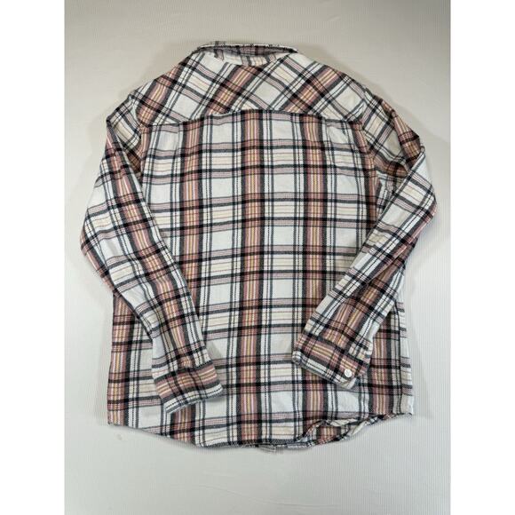 RVCA Plaid Flannel Shirt Mens Medium White Orange Button-Up Long Sleeve Outdoors - Picture 2 of 7
